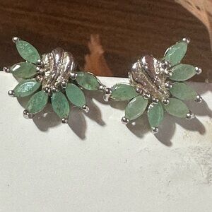 Vintage Style Fine Jewelry Green Marquise Stone Flower Earrings